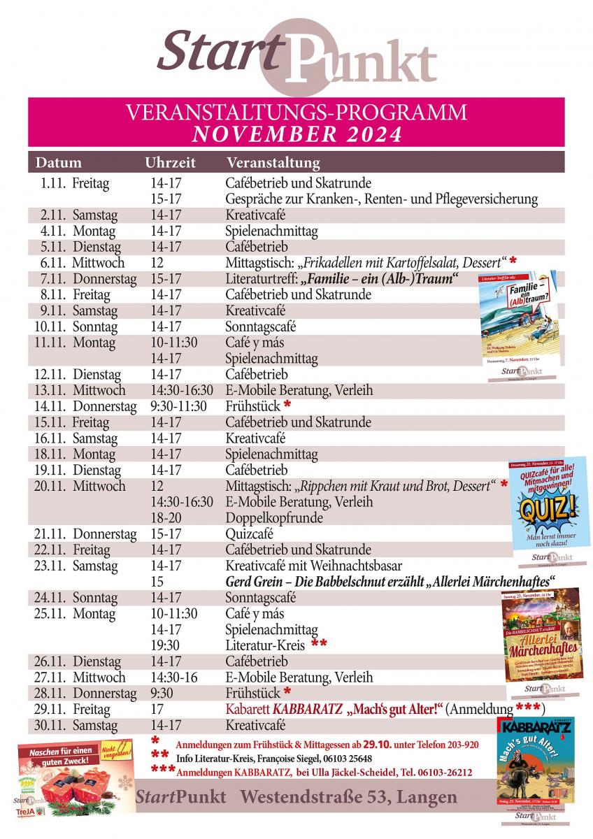 StartPunkt Programm November 2024 © Stadt Langen